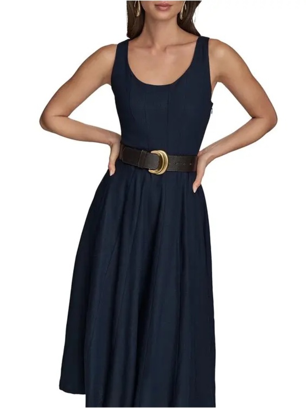 Donna Karan New York Belted A-Line Midi Dress Size 6 Blue - Picture 2 of 15